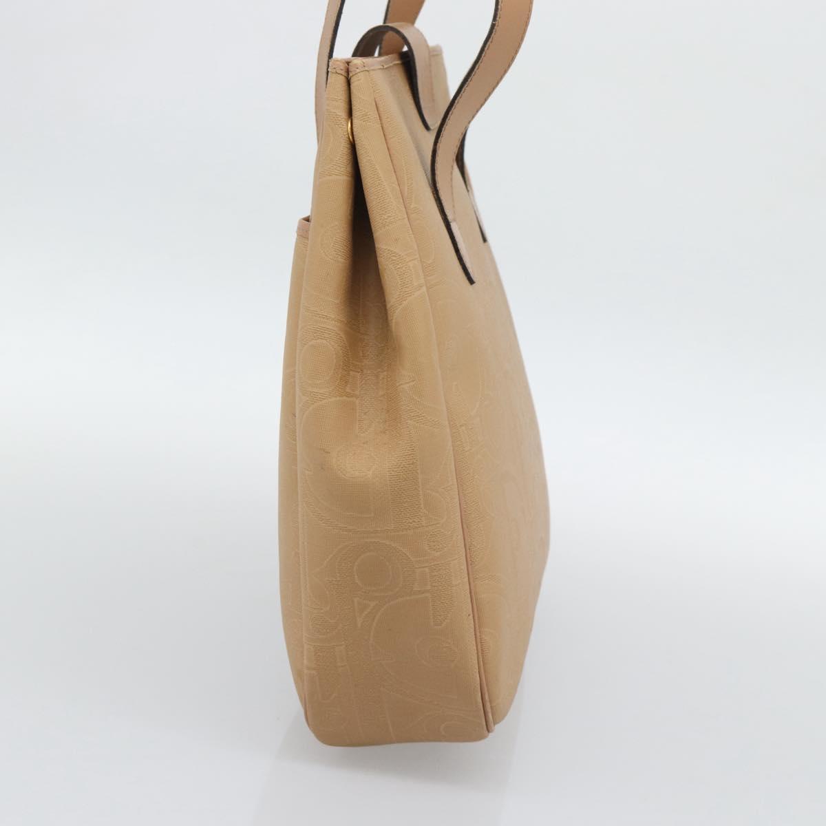 Christian Dior Trotter Tote Bag PVC Leather Beige Gold Tone Auth ep15436