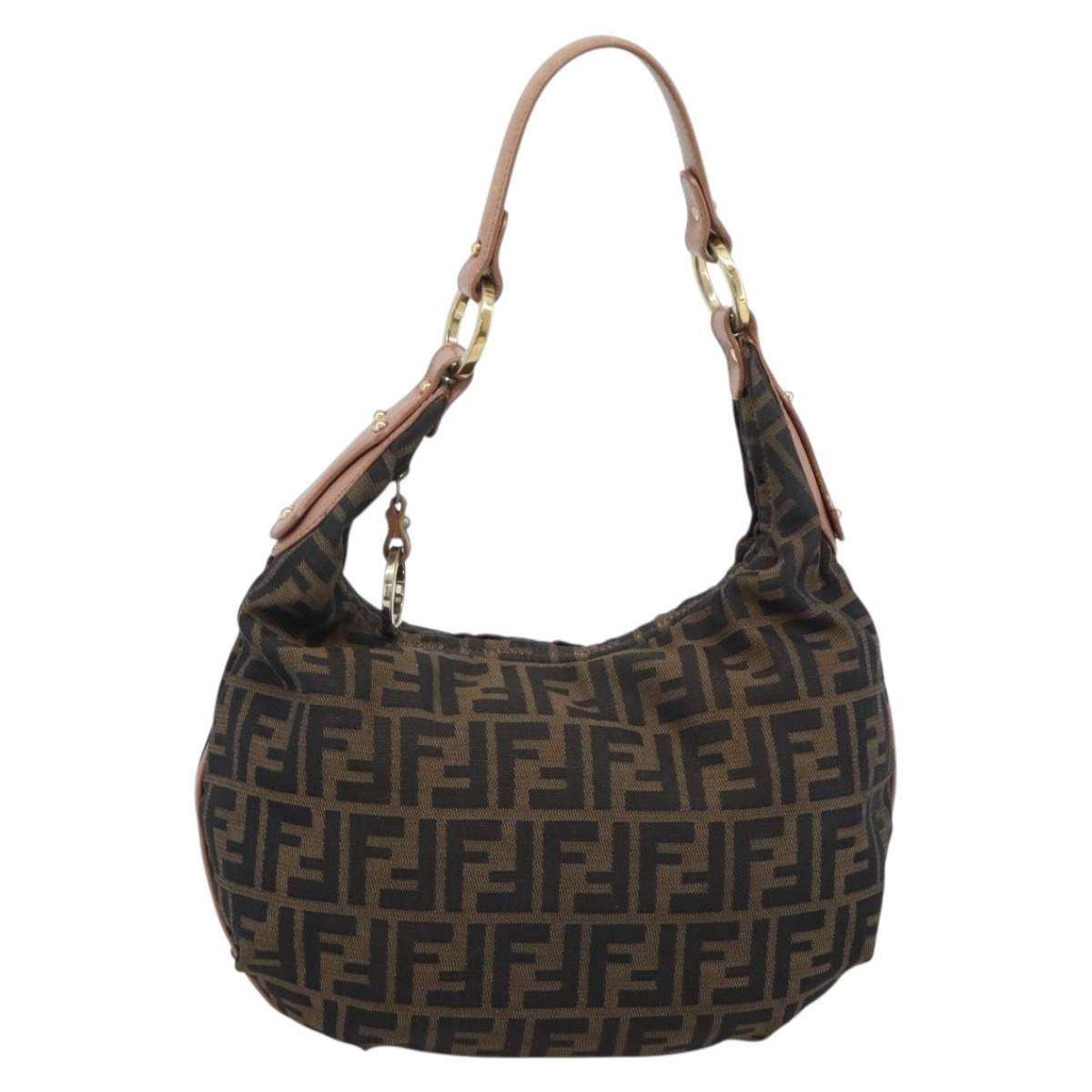 FENDI Zucca Canvas Shoulder Bag Brown Gold Tone 8BR340 Auth ep15438
