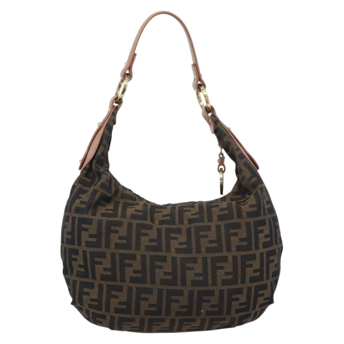 FENDI Zucca Canvas Shoulder Bag Brown Gold Tone 8BR340 Auth ep15438