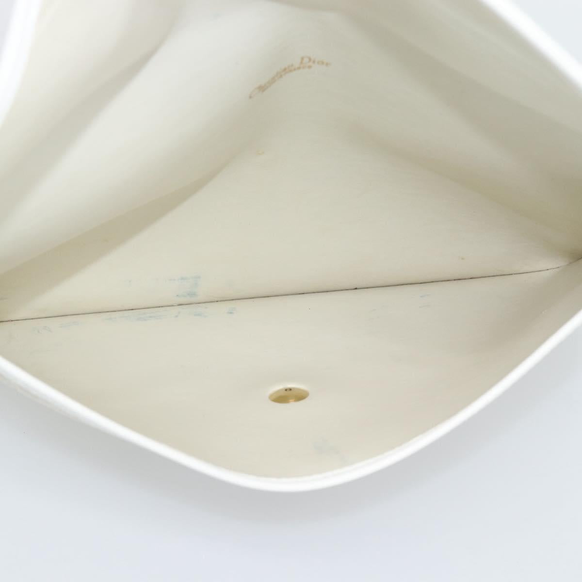 Christian Dior Trotter Clutch Bag PVC Leather White Gold Tone Auth ep15439