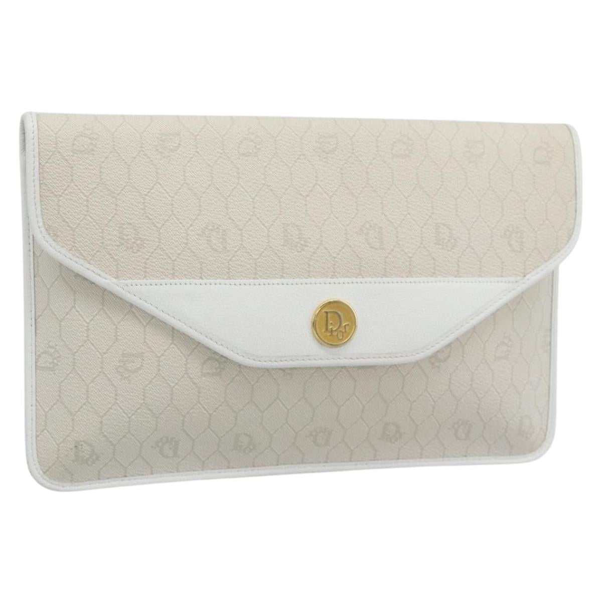 Christian Dior Trotter Clutch Bag PVC Leather White Gold Tone Auth ep15439