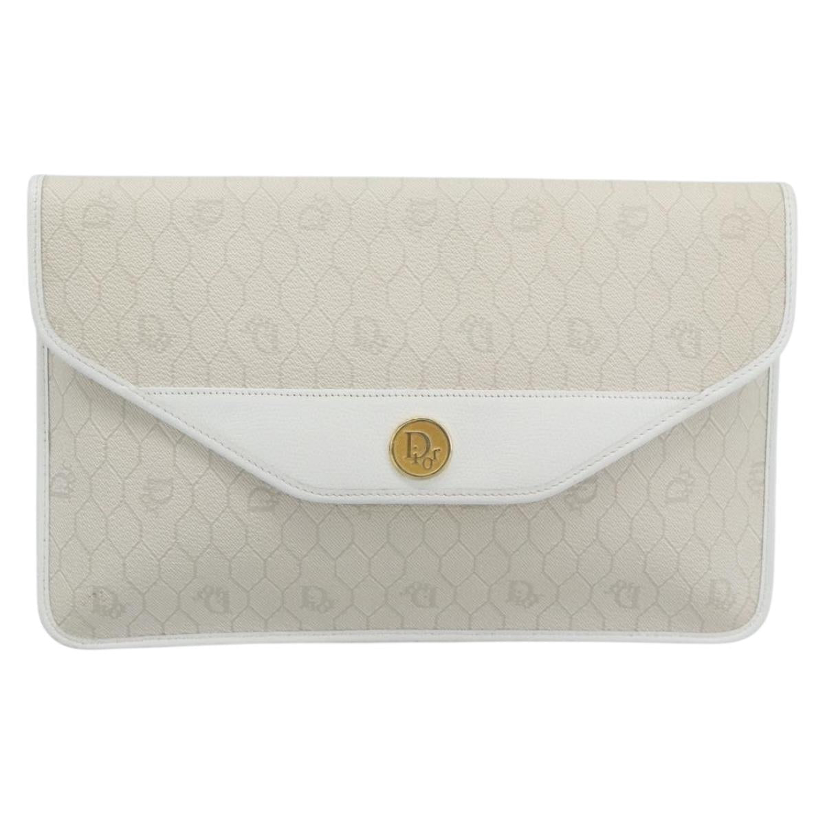 Christian Dior Trotter Clutch Bag PVC Leather White Gold Tone Auth ep15439