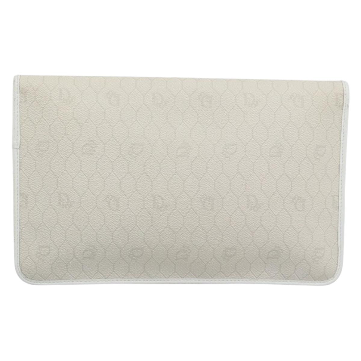 Christian Dior Trotter Clutch Bag PVC Leather White Gold Tone Auth ep15439