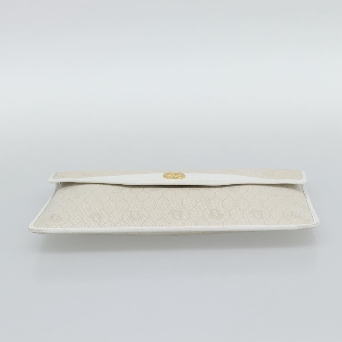 Christian Dior Trotter Clutch Bag PVC Leather White Gold Tone Auth ep15439