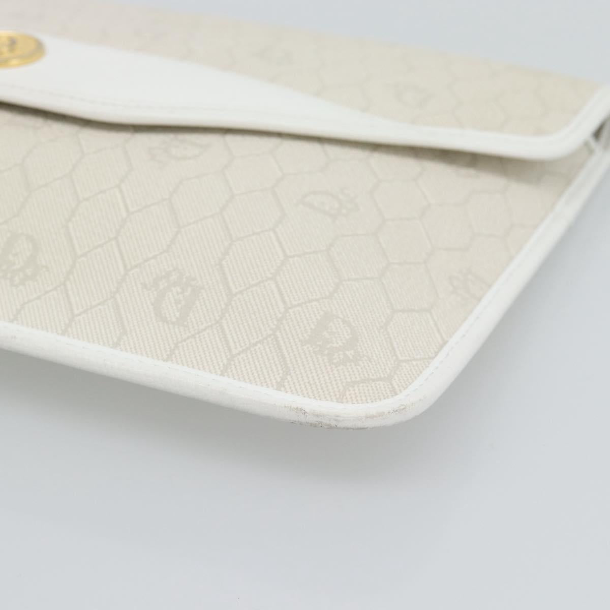 Christian Dior Trotter Clutch Bag PVC Leather White Gold Tone Auth ep15439
