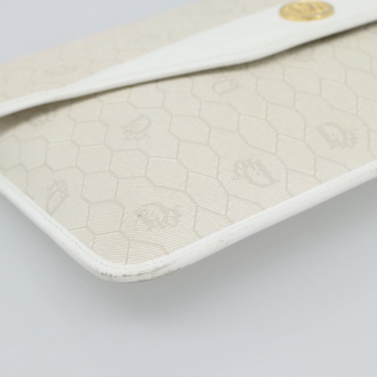 Christian Dior Trotter Clutch Bag PVC Leather White Gold Tone Auth ep15439
