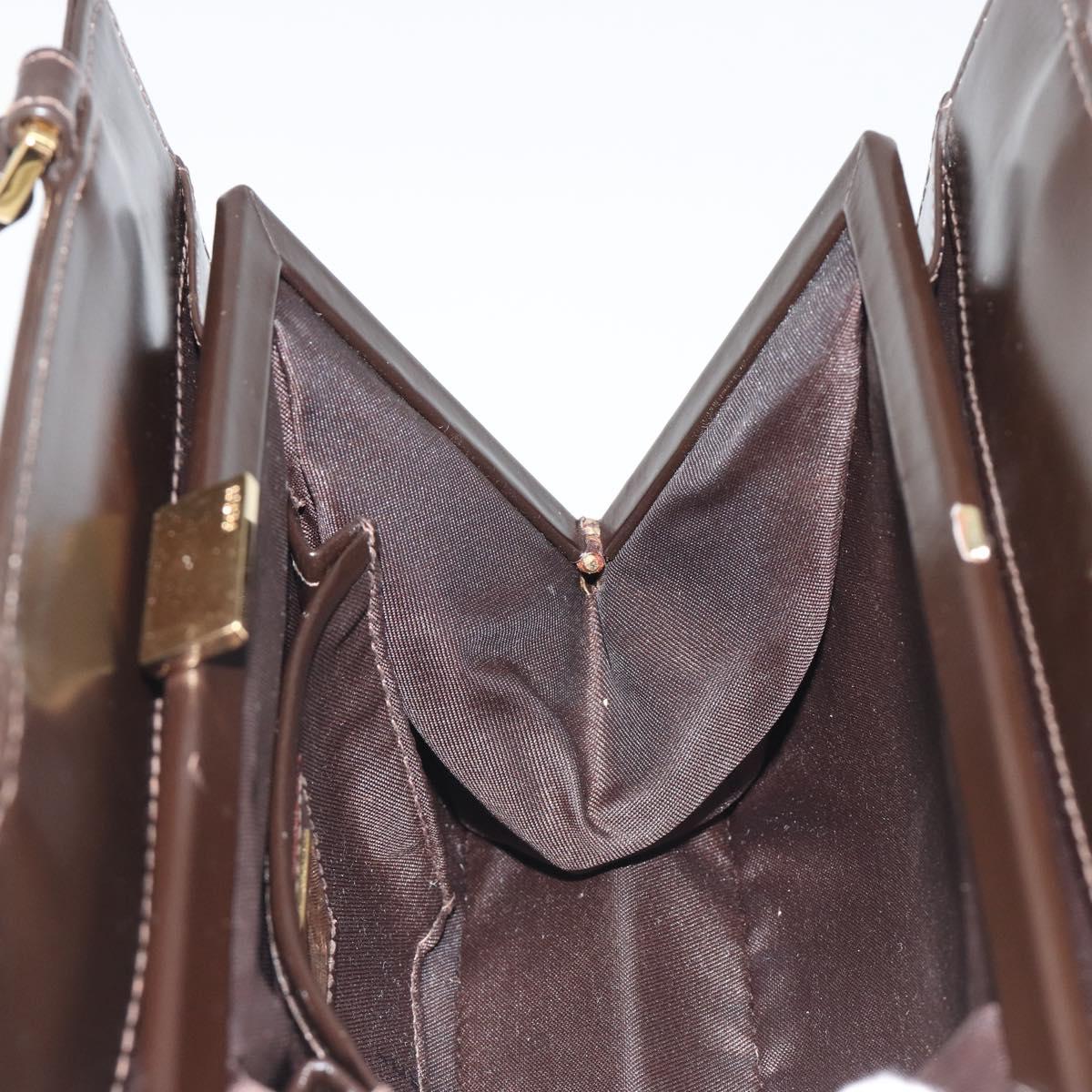 FENDI Hand Bag Leather Brown Gold Tone Auth ep15441A