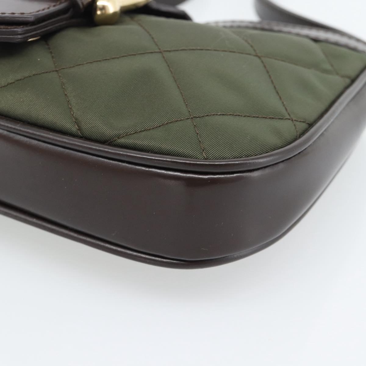 BURBERRY Hand Bag Nylon Khaki Gold Tone Auth ep15442