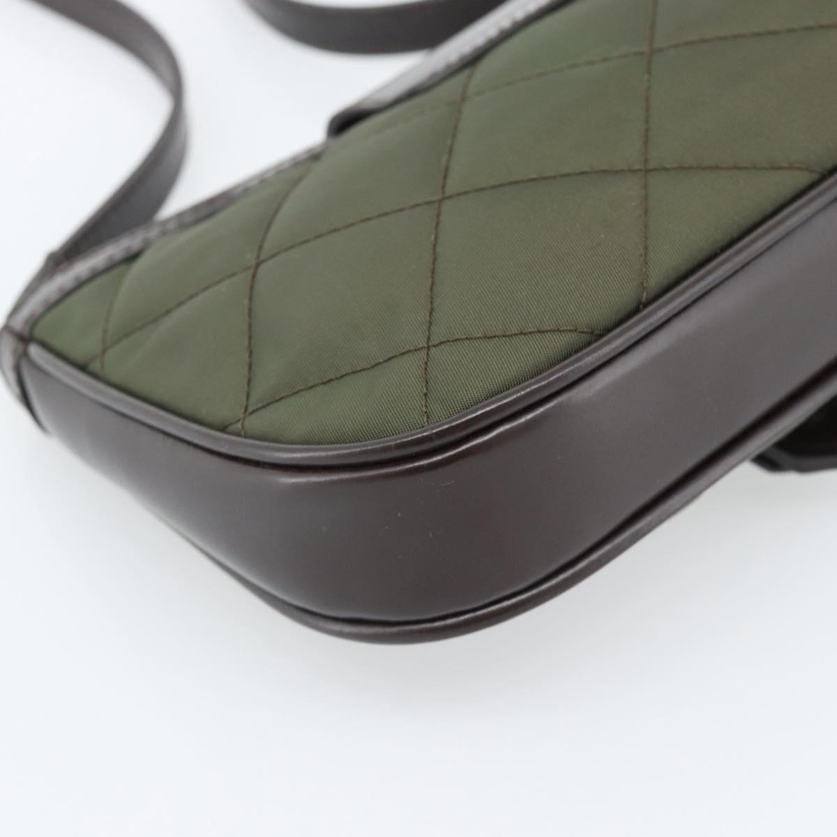 BURBERRY Hand Bag Nylon Khaki Gold Tone Auth ep15442
