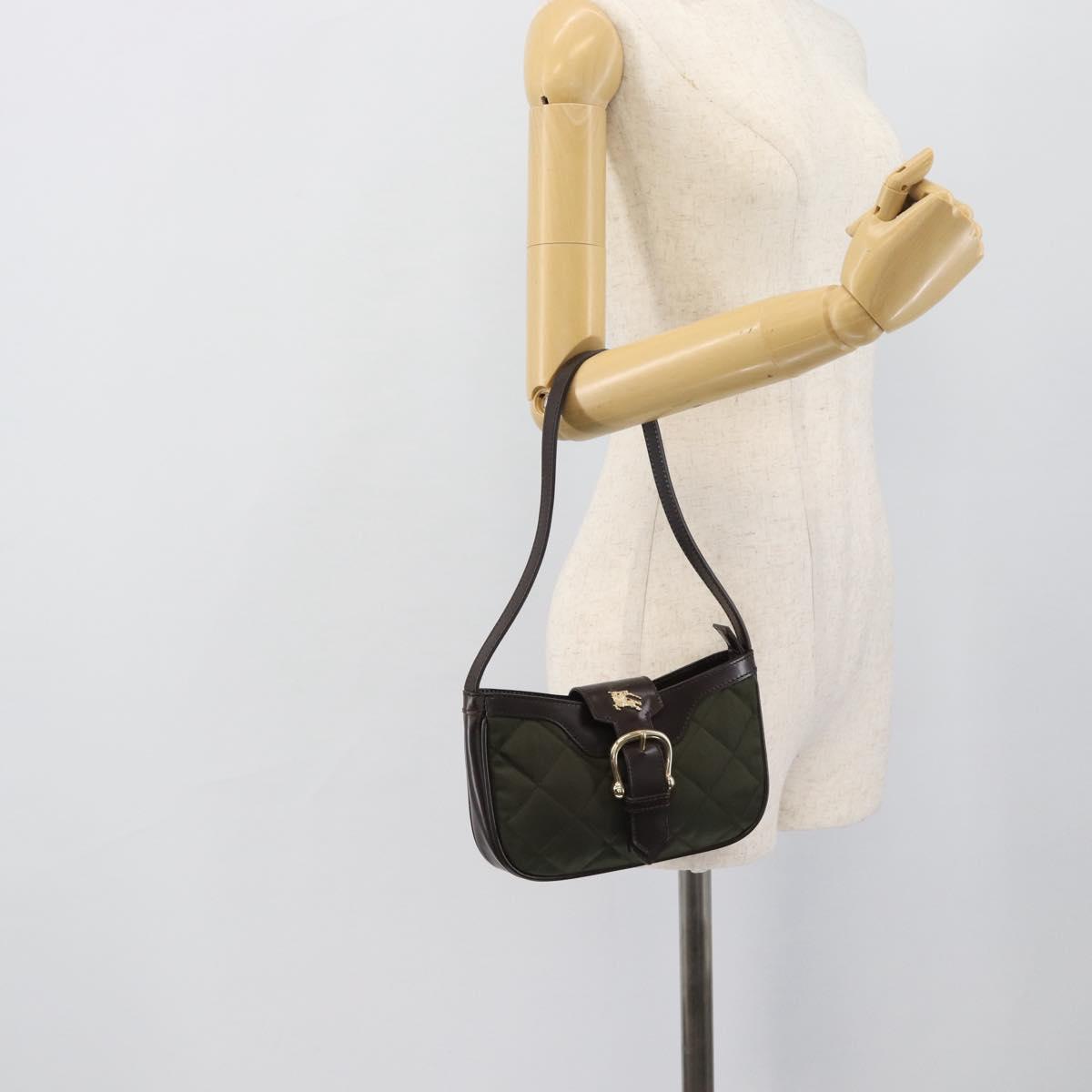 BURBERRY Hand Bag Nylon Khaki Gold Tone Auth ep15442