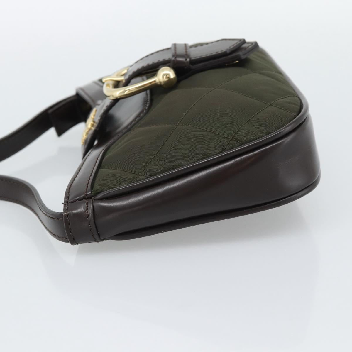 BURBERRY Hand Bag Nylon Khaki Gold Tone Auth ep15442