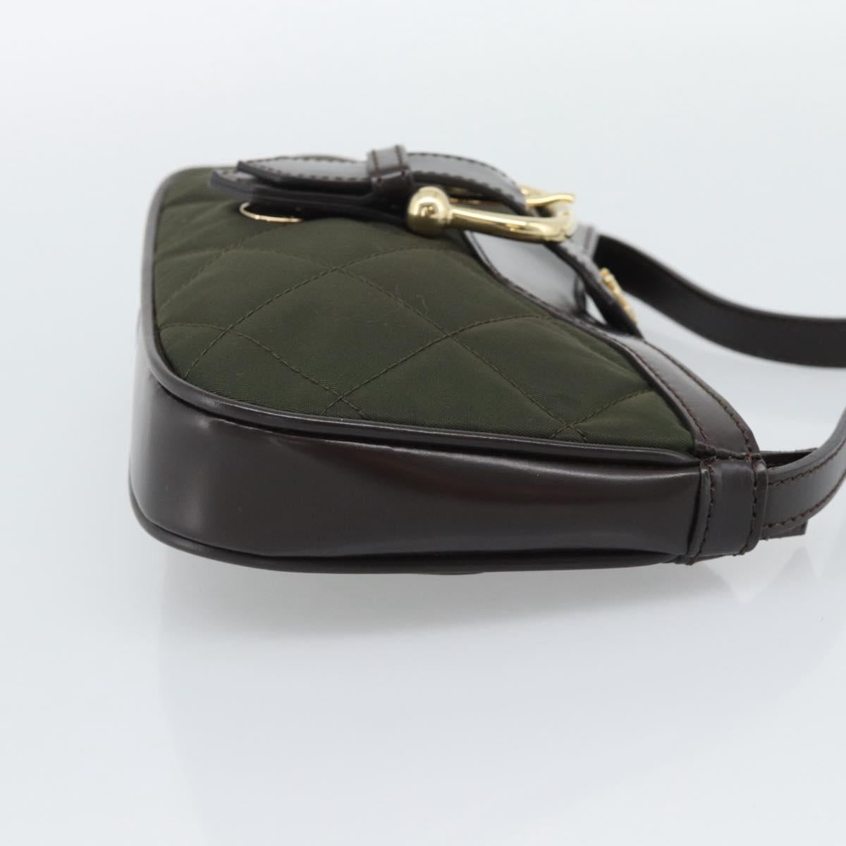 BURBERRY Hand Bag Nylon Khaki Gold Tone Auth ep15442