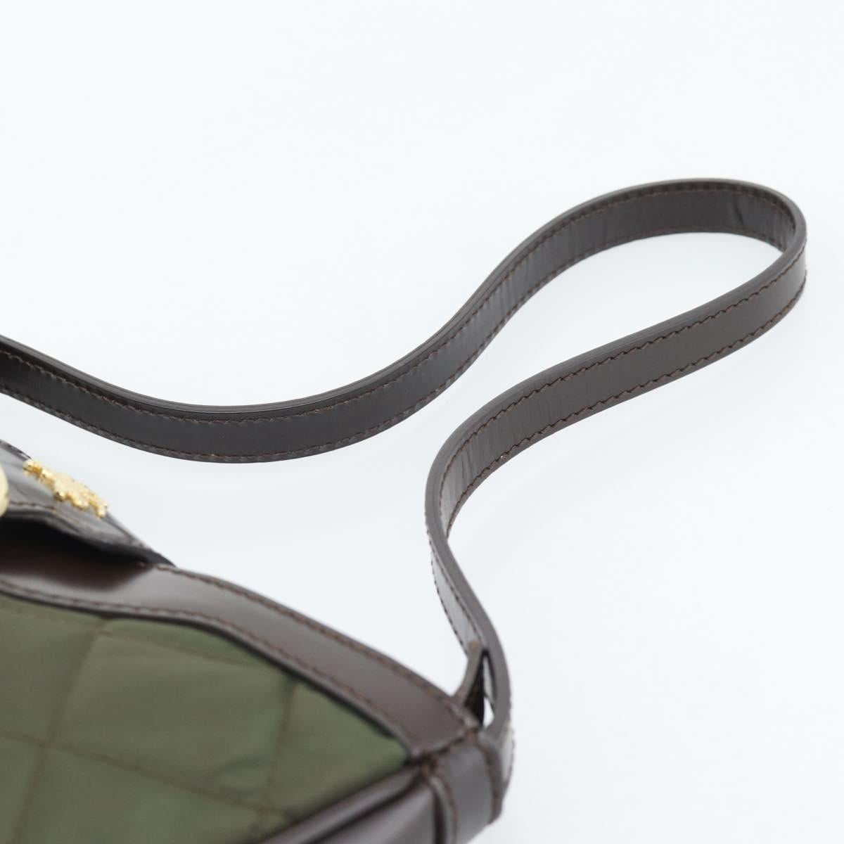 BURBERRY Hand Bag Nylon Khaki Gold Tone Auth ep15442
