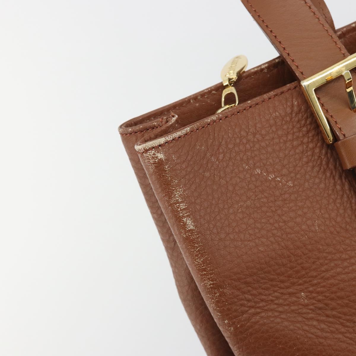 Burberrys Hand Bag Leather Brown Gold Tone Auth ep15444