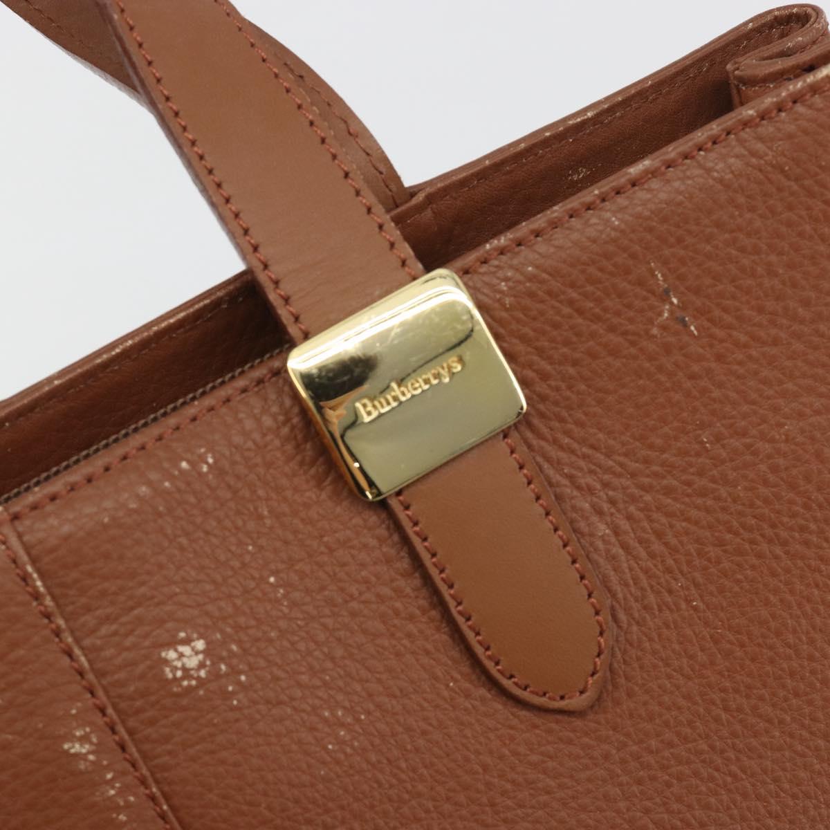 Burberrys Hand Bag Leather Brown Gold Tone Auth ep15444
