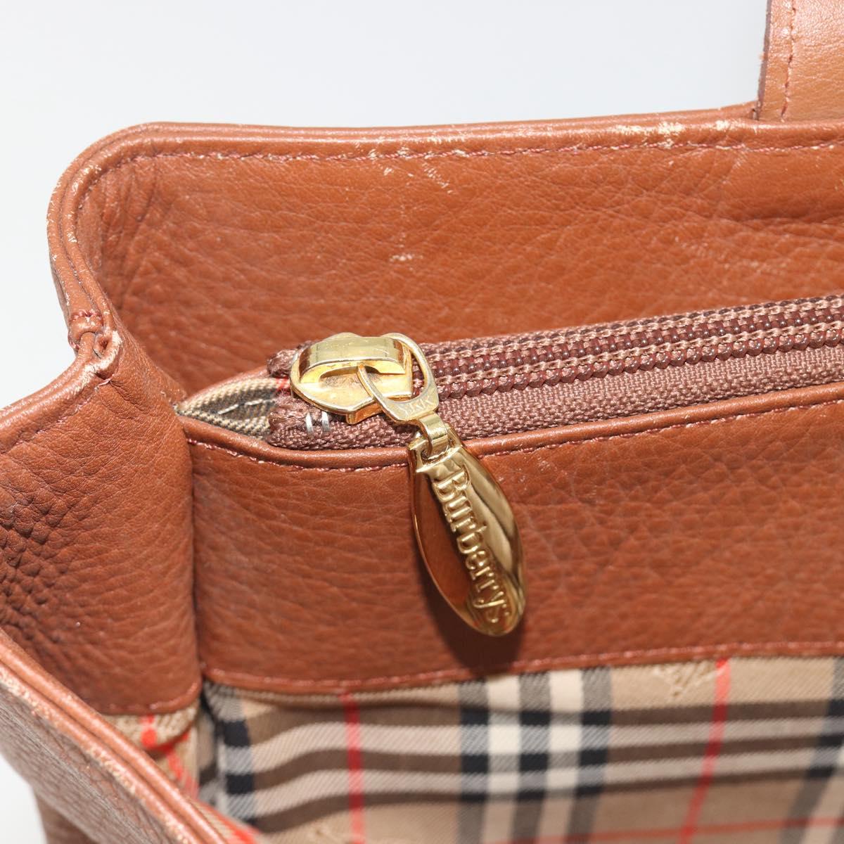 Burberrys Hand Bag Leather Brown Gold Tone Auth ep15444