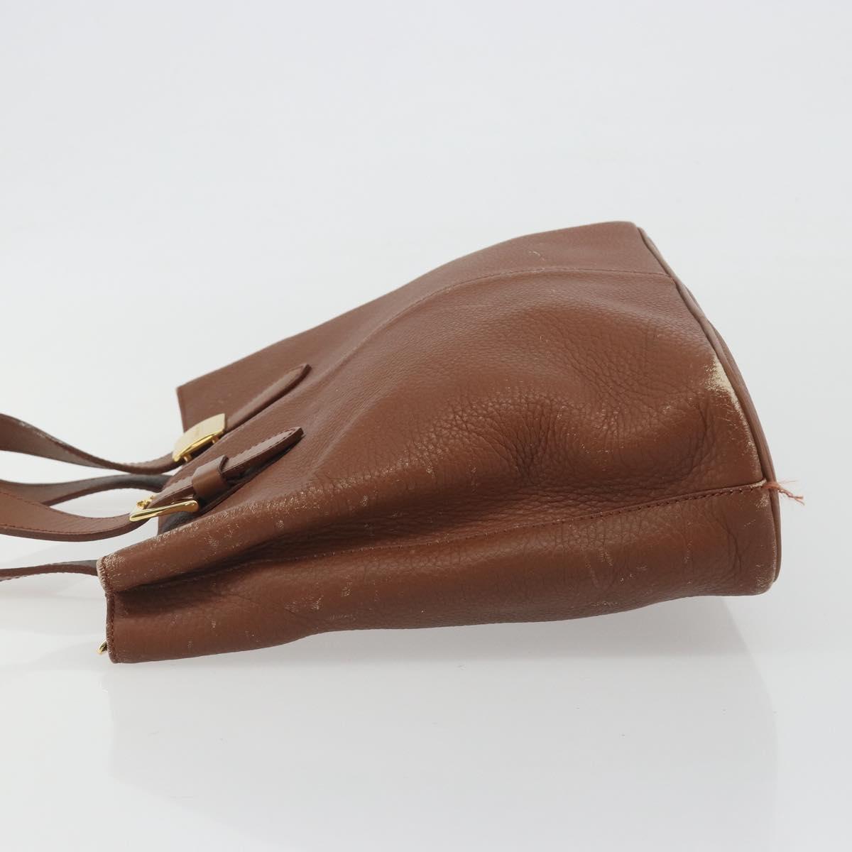 Burberrys Hand Bag Leather Brown Gold Tone Auth ep15444