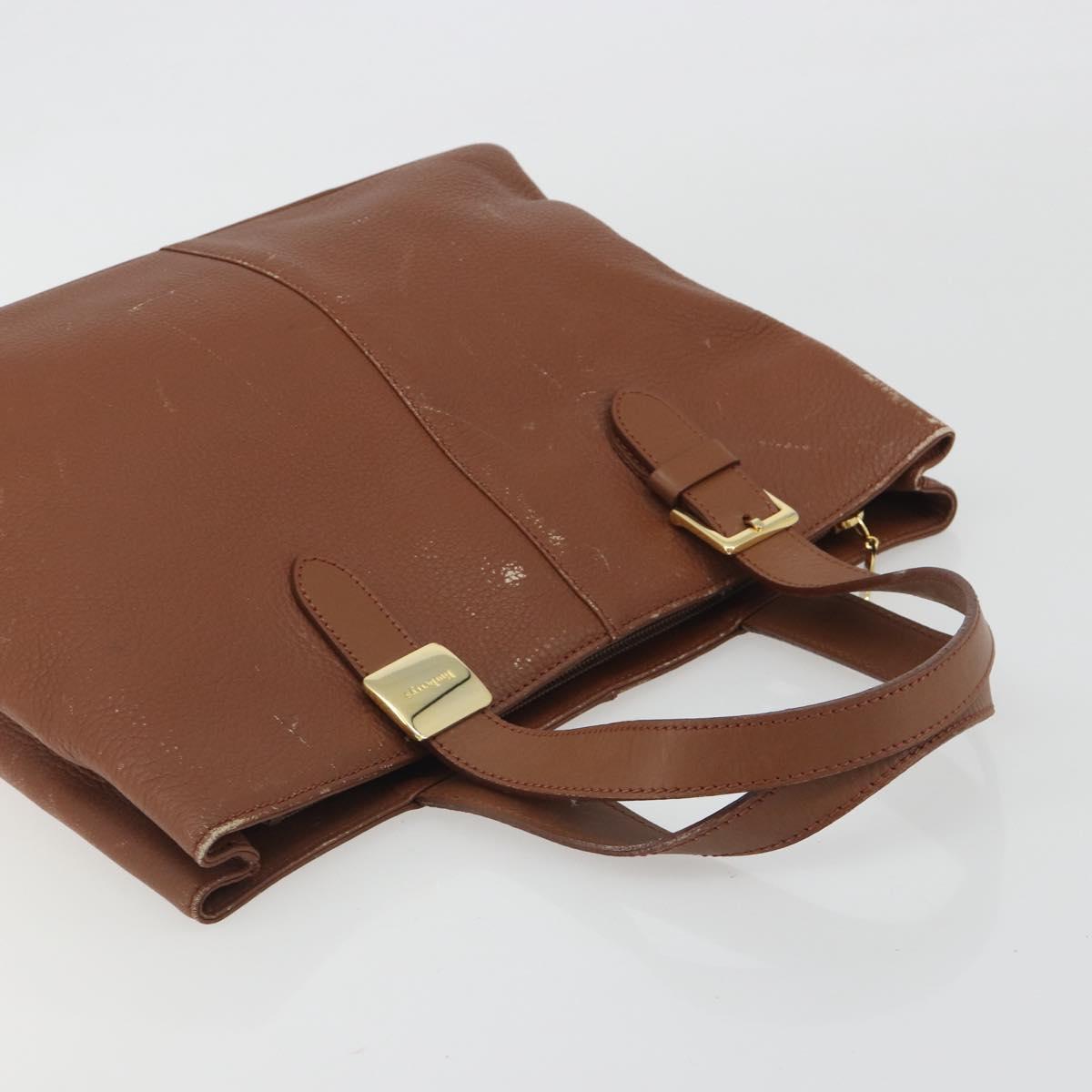 Burberrys Hand Bag Leather Brown Gold Tone Auth ep15444