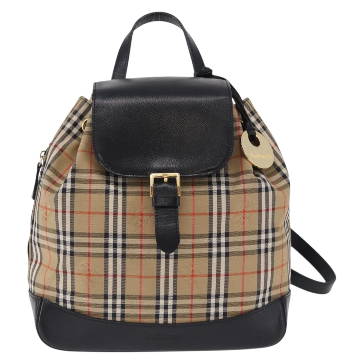 Burberrys Nova Check Backpack Canvas Beige Gold Tone Auth ep15445A