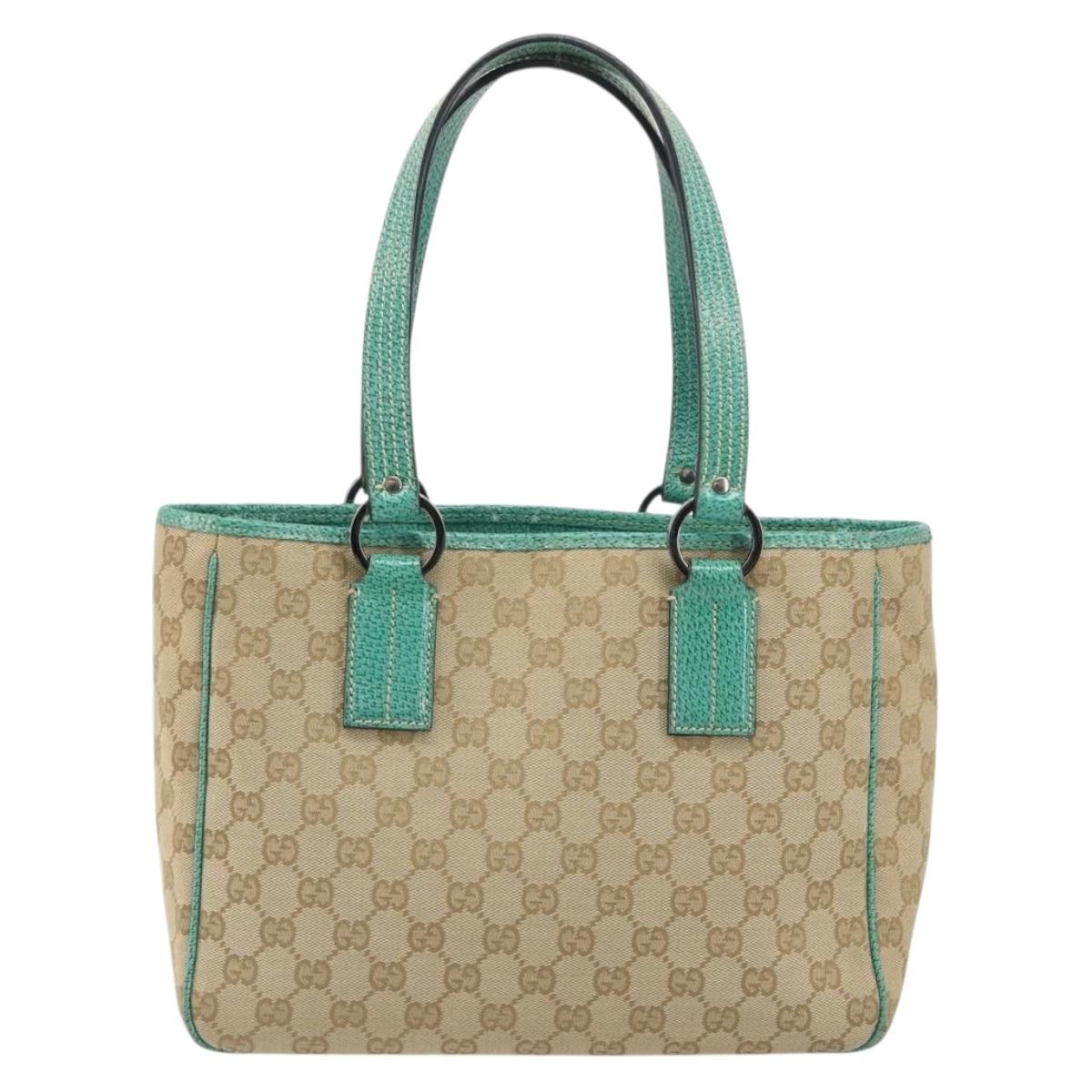 GUCCI GG Canvas Hand Bag Beige Green 113019 Auth ep15447A