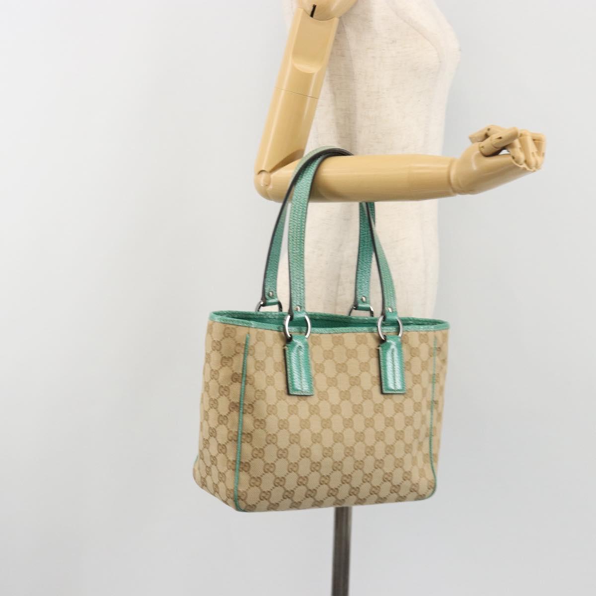 GUCCI GG Canvas Hand Bag Beige Green 113019 Auth ep15447A