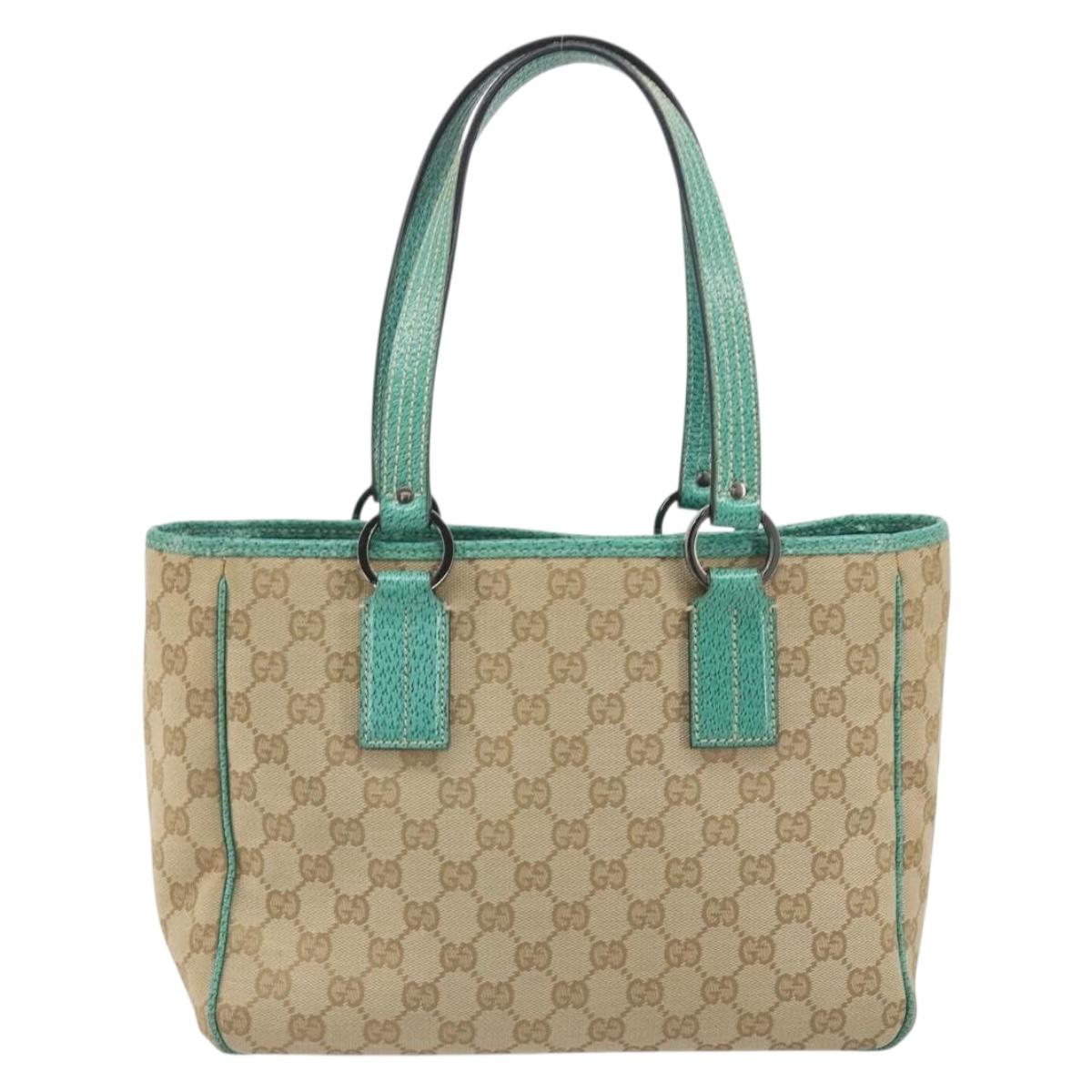 GUCCI GG Canvas Hand Bag Beige Green 113019 Auth ep15447A