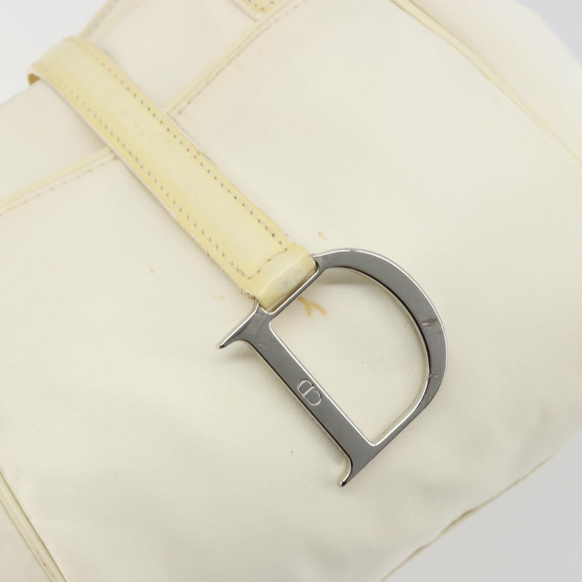 Christian Dior Hand Bag Nylon White Silver Auth ep15448