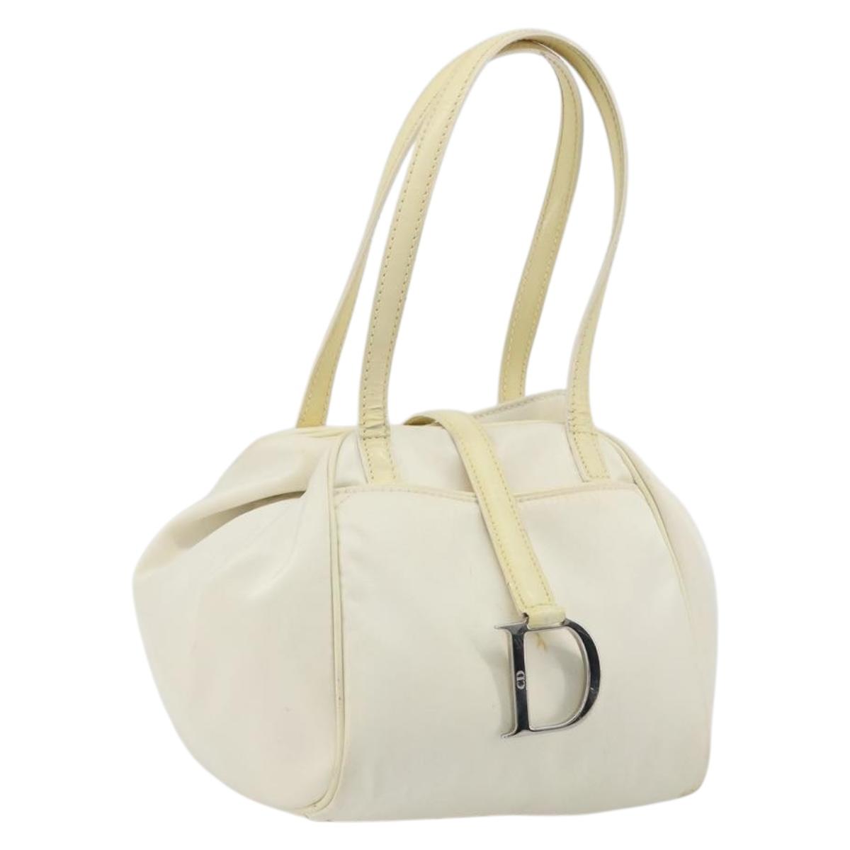 Christian Dior Hand Bag Nylon White Silver Auth ep15448