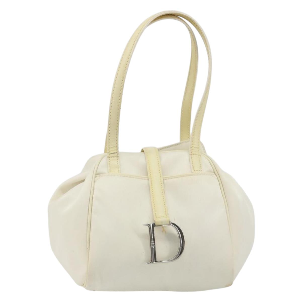 Christian Dior Hand Bag Nylon White Silver Auth ep15448