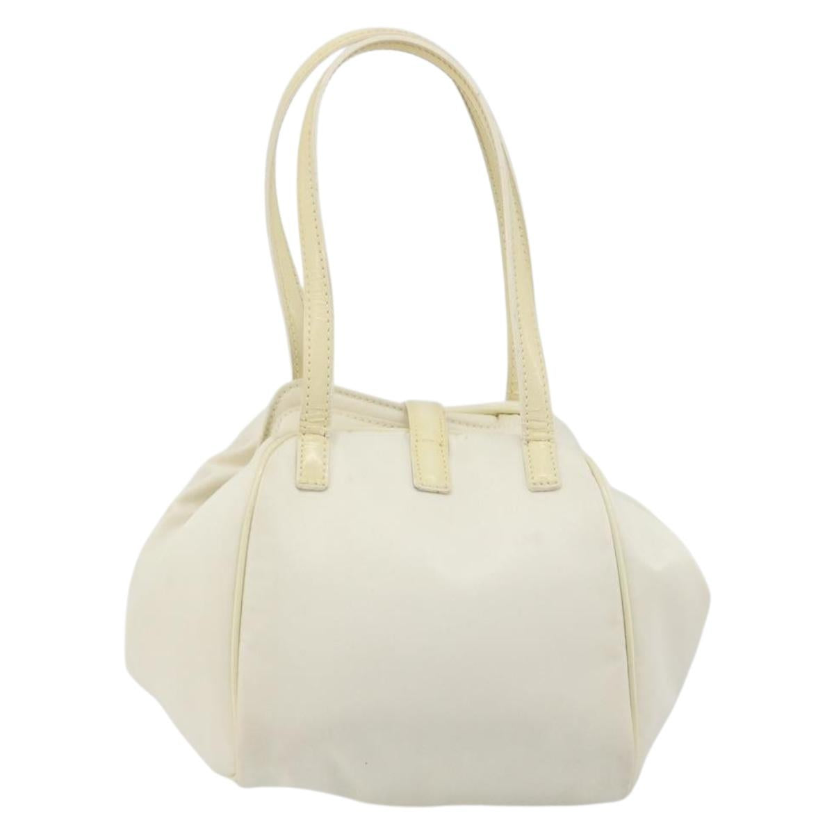 Christian Dior Hand Bag Nylon White Silver Auth ep15448