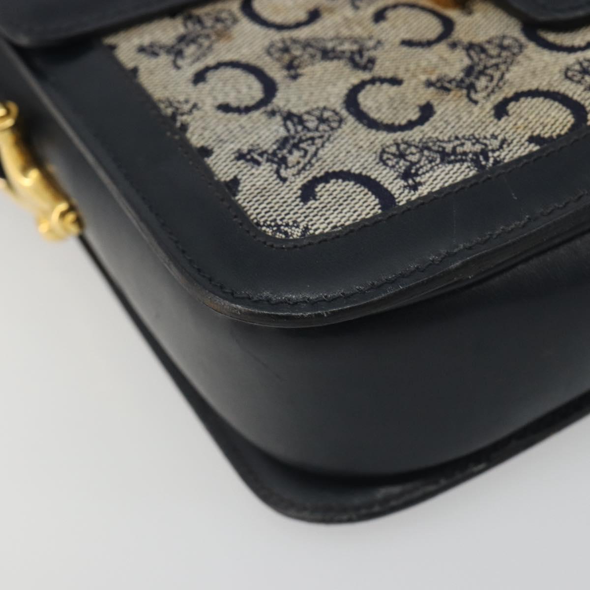 CELINE C Sulky Shoulder Bag Canvas Navy Gold Tone Auth ep15449