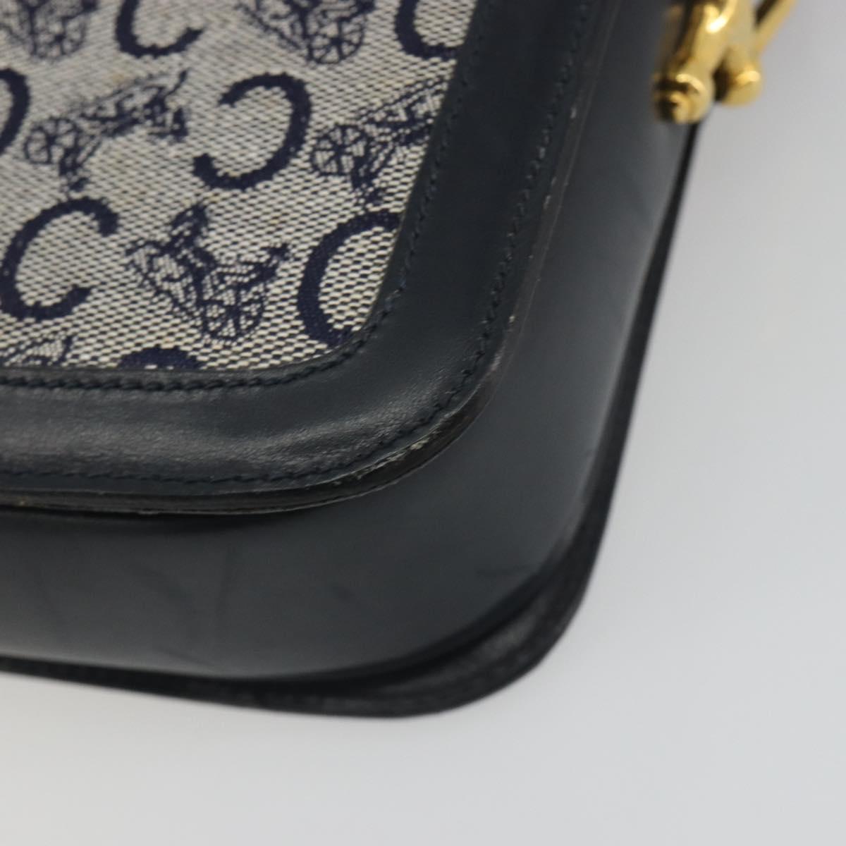CELINE C Sulky Shoulder Bag Canvas Navy Gold Tone Auth ep15449
