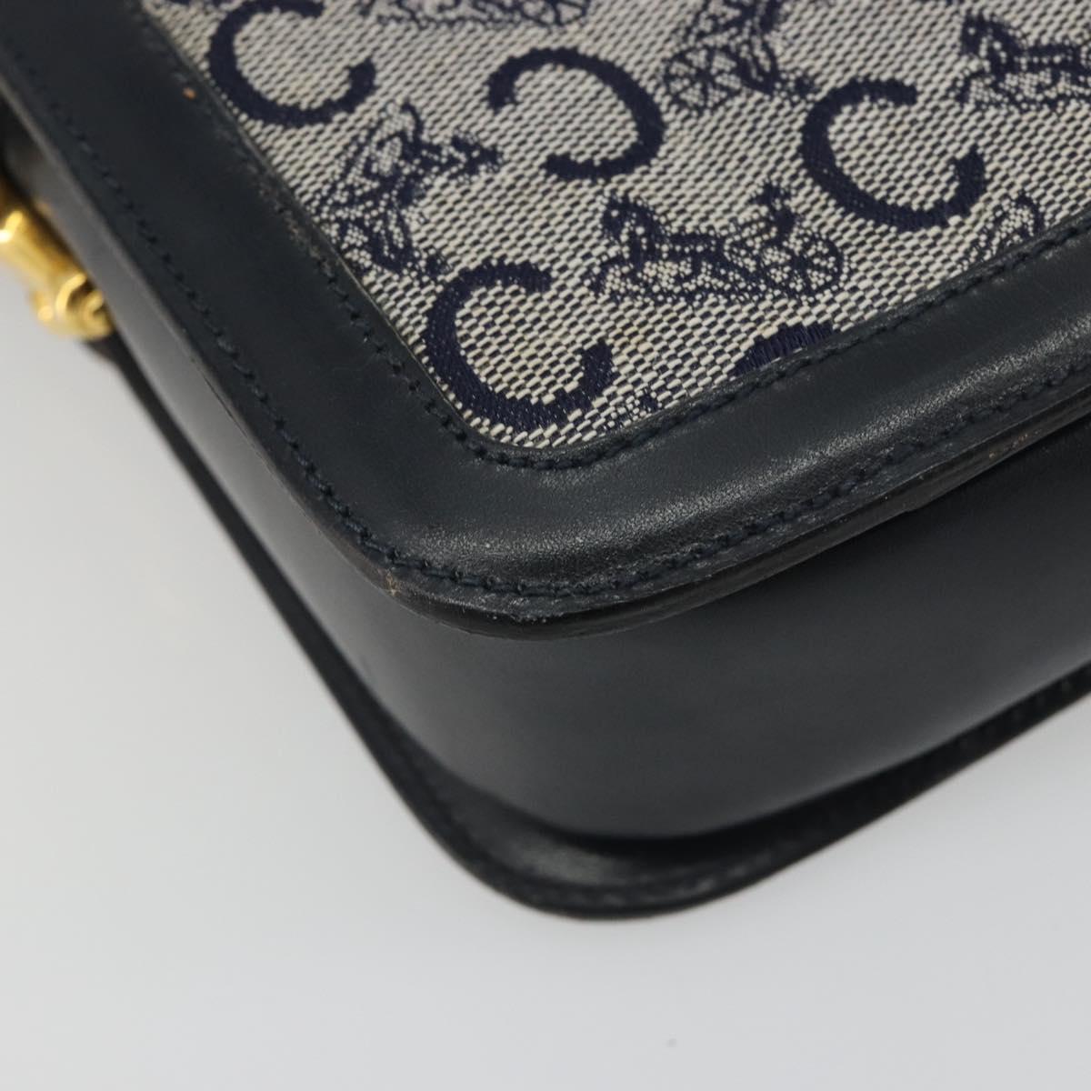 CELINE C Sulky Shoulder Bag Canvas Navy Gold Tone Auth ep15449