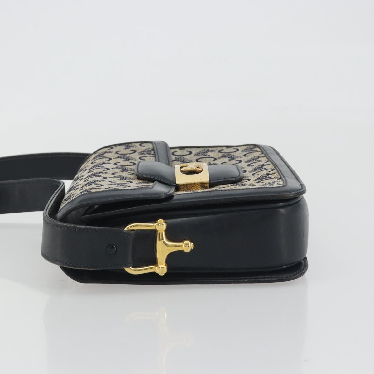 CELINE C Sulky Shoulder Bag Canvas Navy Gold Tone Auth ep15449