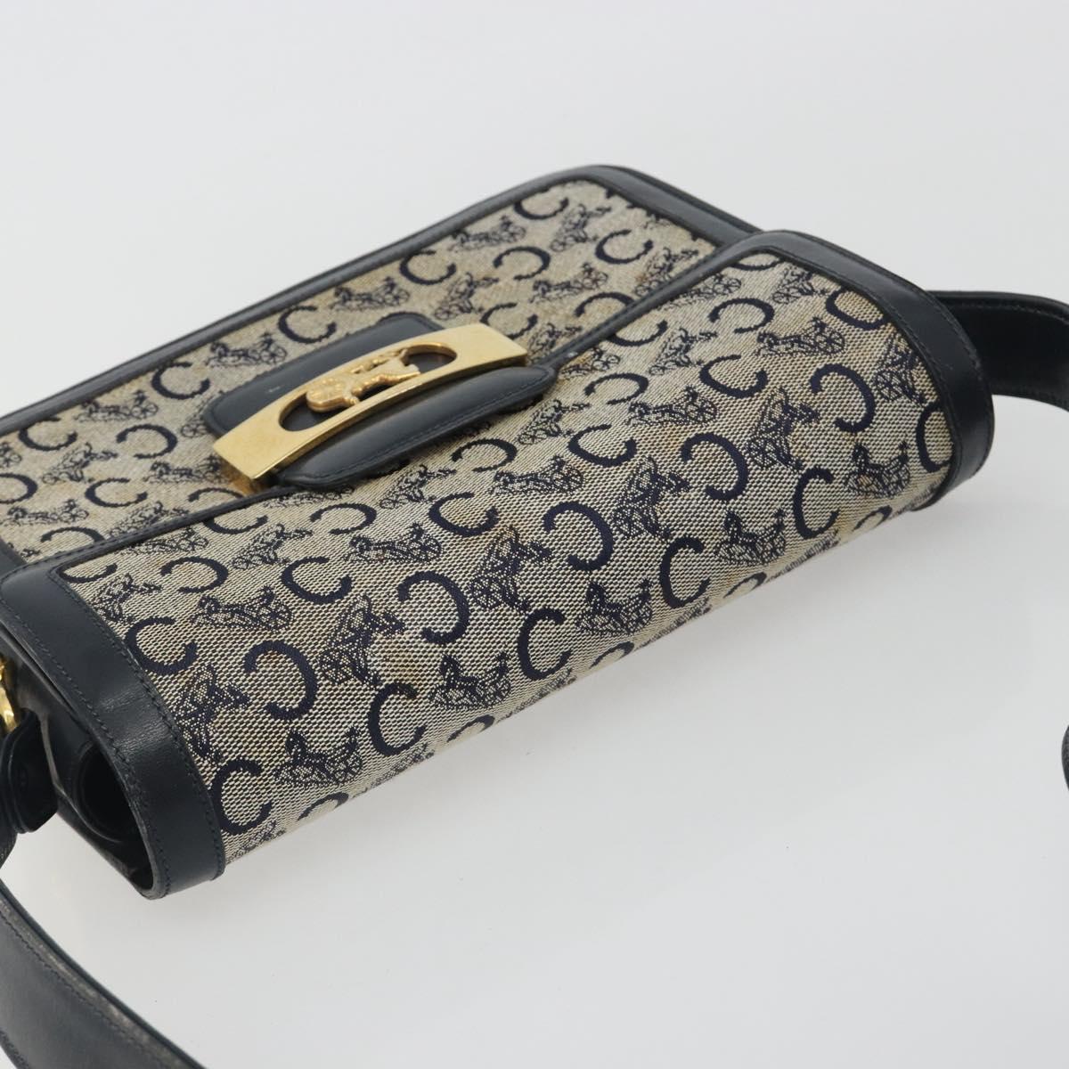 CELINE C Sulky Shoulder Bag Canvas Navy Gold Tone Auth ep15449