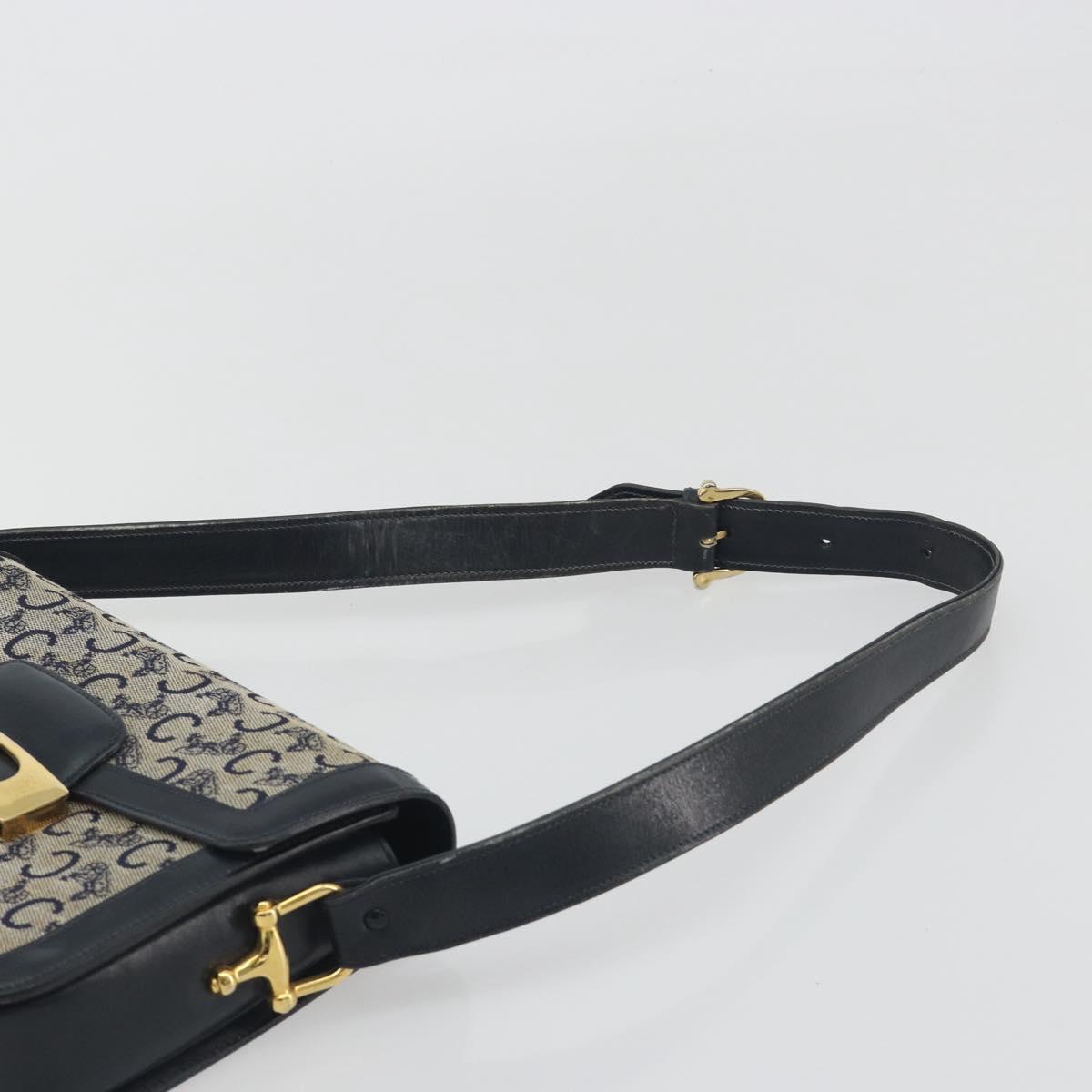 CELINE C Sulky Shoulder Bag Canvas Navy Gold Tone Auth ep15449