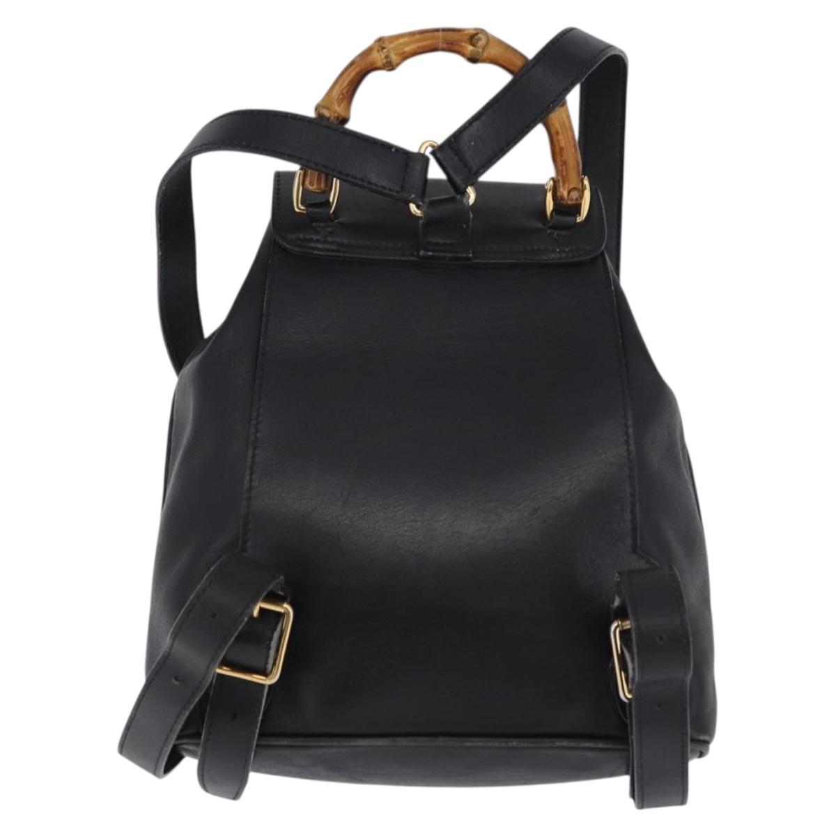 GUCCI Bamboo Backpack Leather Black Gold Tone 003 2034 0030 Auth ep15450