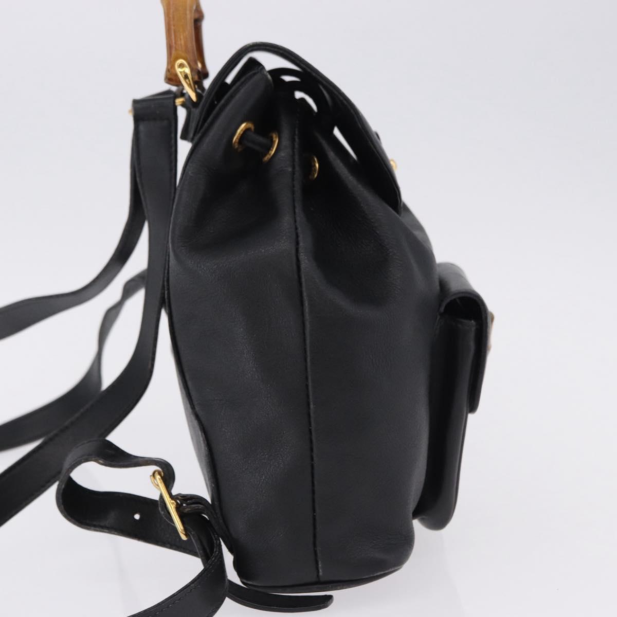 GUCCI Bamboo Backpack Leather Black Gold Tone 003 2034 0030 Auth ep15450