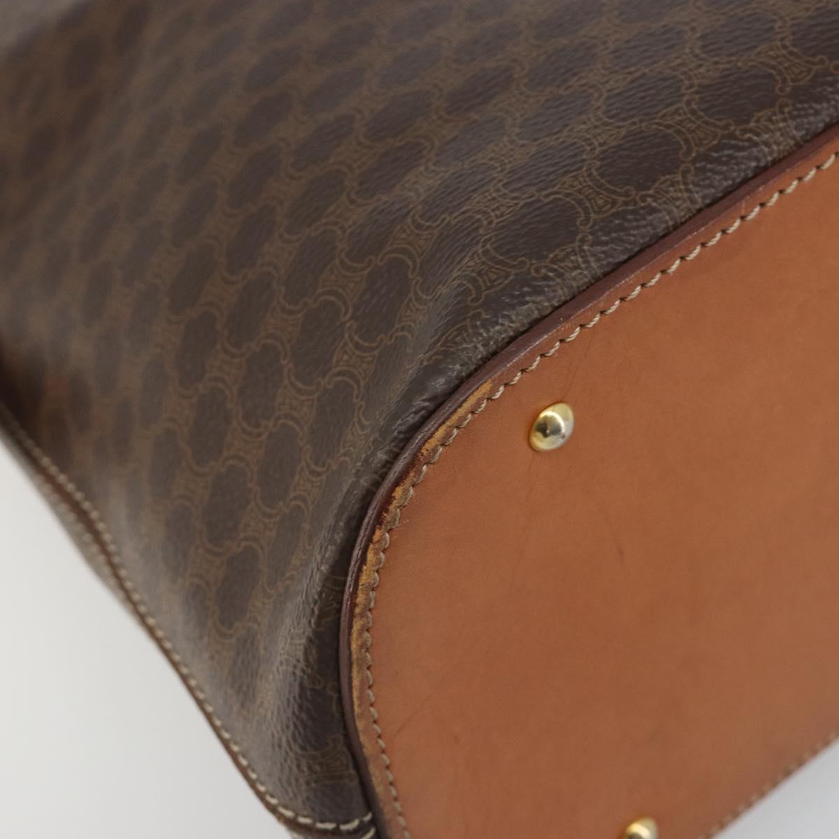 CELINE Macadam Hand Bag PVC Leather 2way Brown Gold Tone Auth ep15452