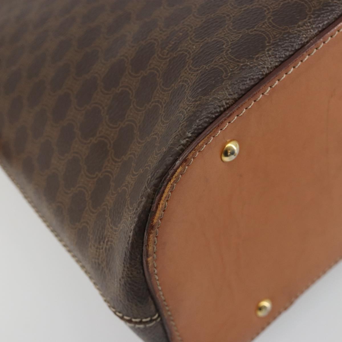 CELINE Macadam Hand Bag PVC Leather 2way Brown Gold Tone Auth ep15452