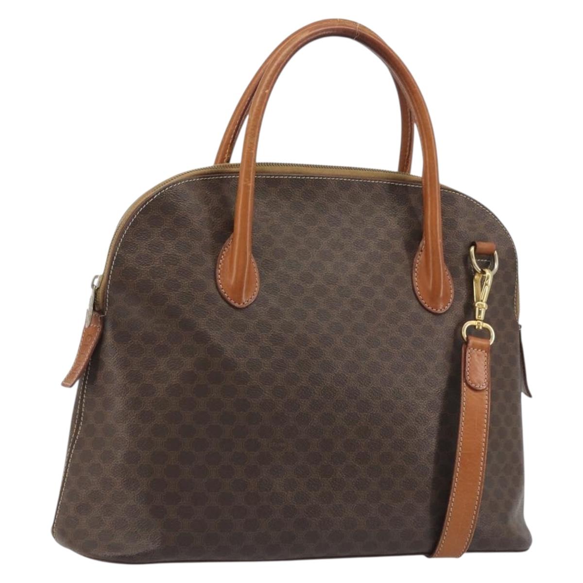 CELINE Macadam Hand Bag PVC Leather 2way Brown Gold Tone Auth ep15452