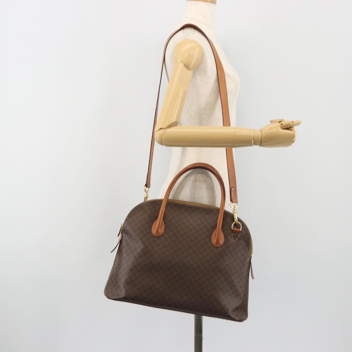 CELINE Macadam Hand Bag PVC Leather 2way Brown Gold Tone Auth ep15452