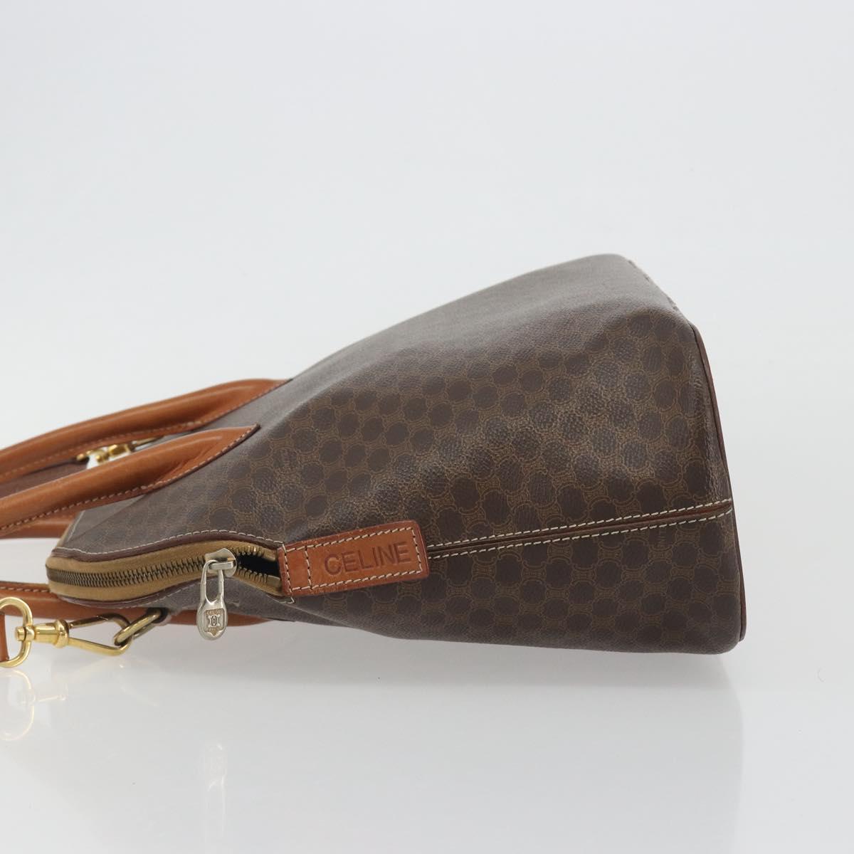 CELINE Macadam Hand Bag PVC Leather 2way Brown Gold Tone Auth ep15452