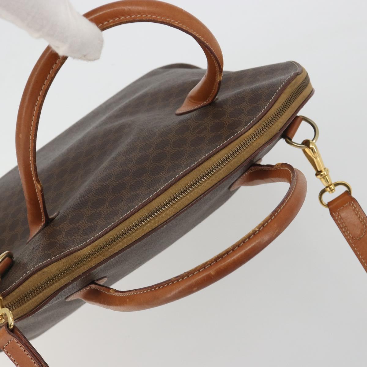 CELINE Macadam Hand Bag PVC Leather 2way Brown Gold Tone Auth ep15452