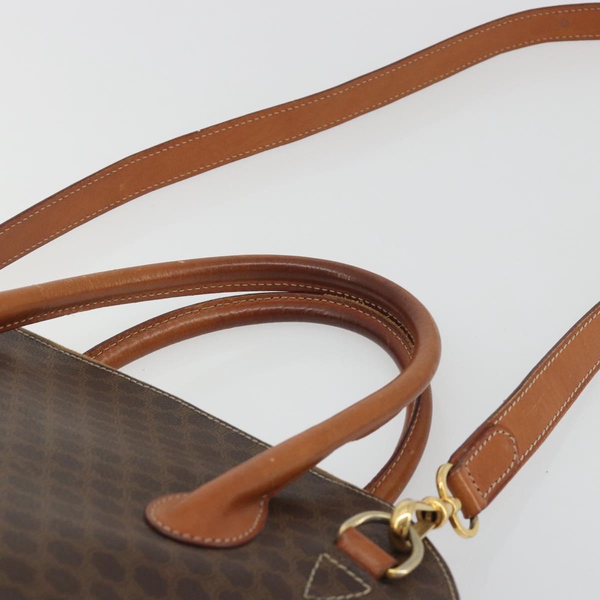 CELINE Macadam Hand Bag PVC Leather 2way Brown Gold Tone Auth ep15452