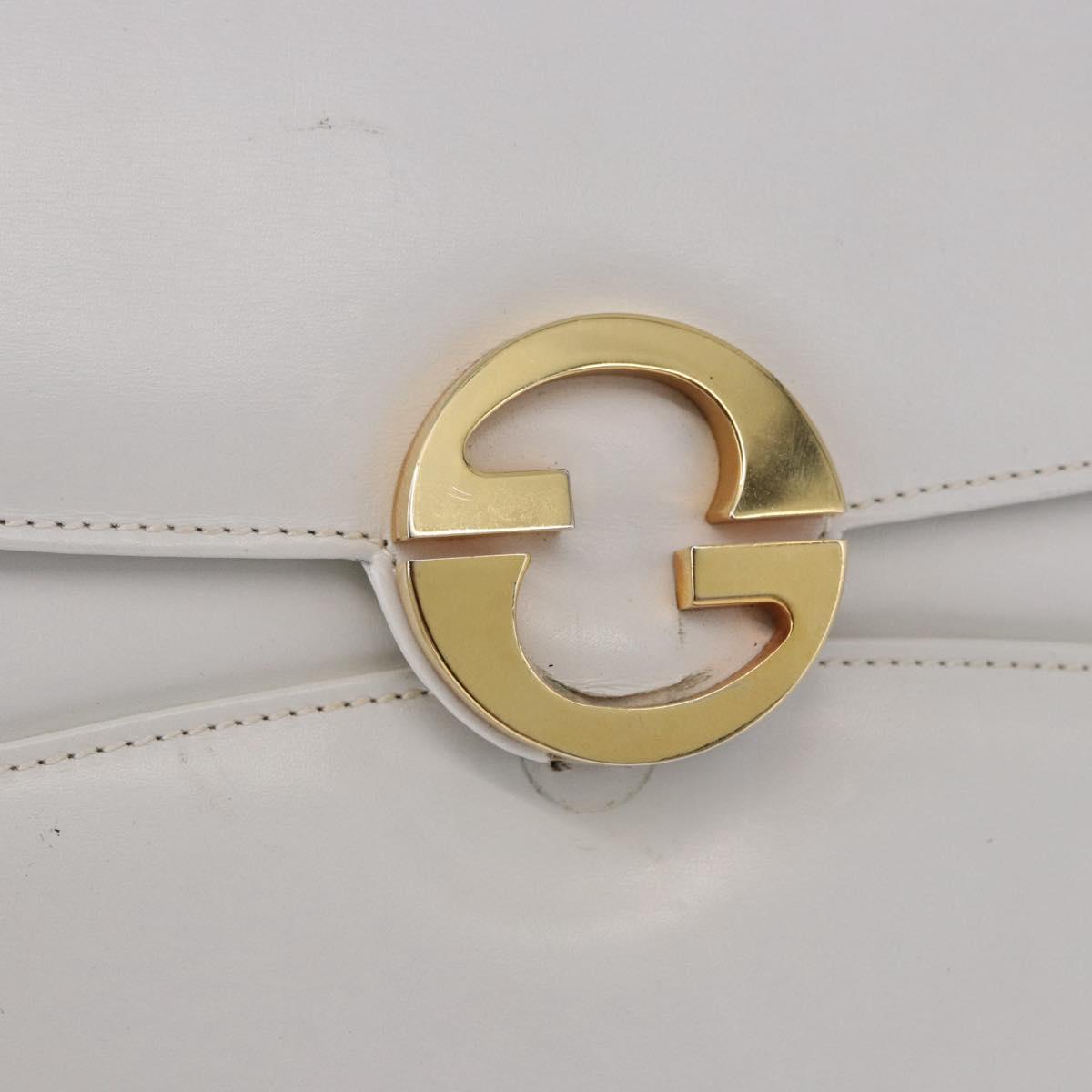 GUCCI Shoulder Bag Leather White Gold Tone Auth ep15453