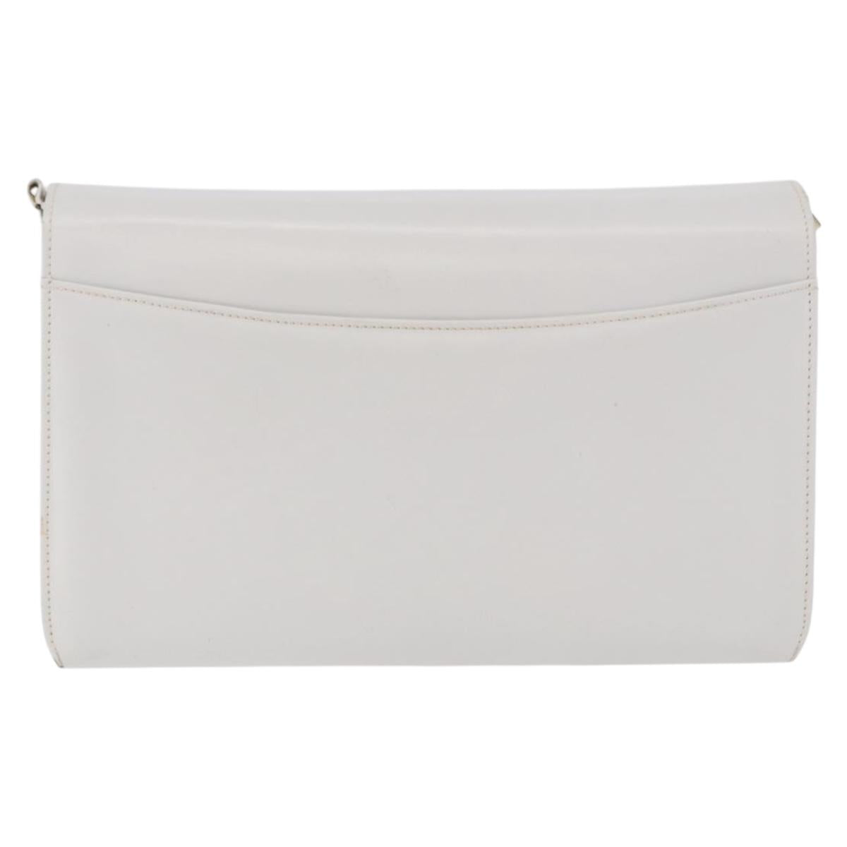 GUCCI Shoulder Bag Leather White Gold Tone Auth ep15453