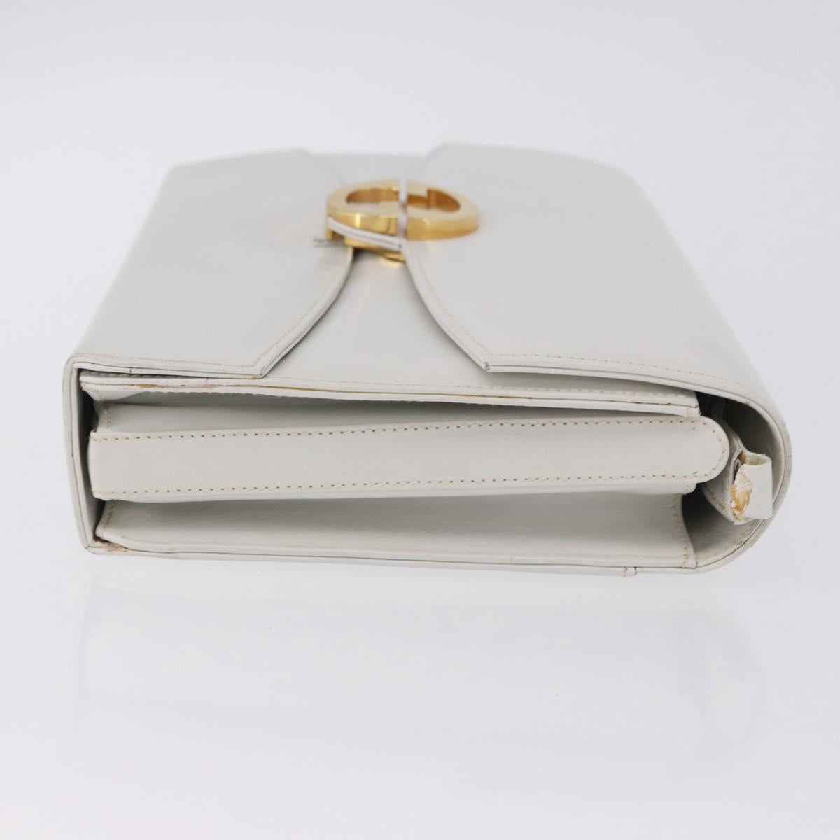 GUCCI Shoulder Bag Leather White Gold Tone Auth ep15453