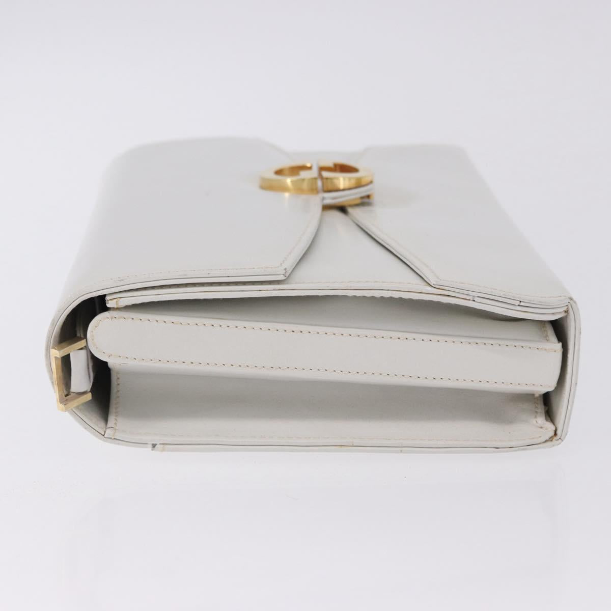 GUCCI Shoulder Bag Leather White Gold Tone Auth ep15453