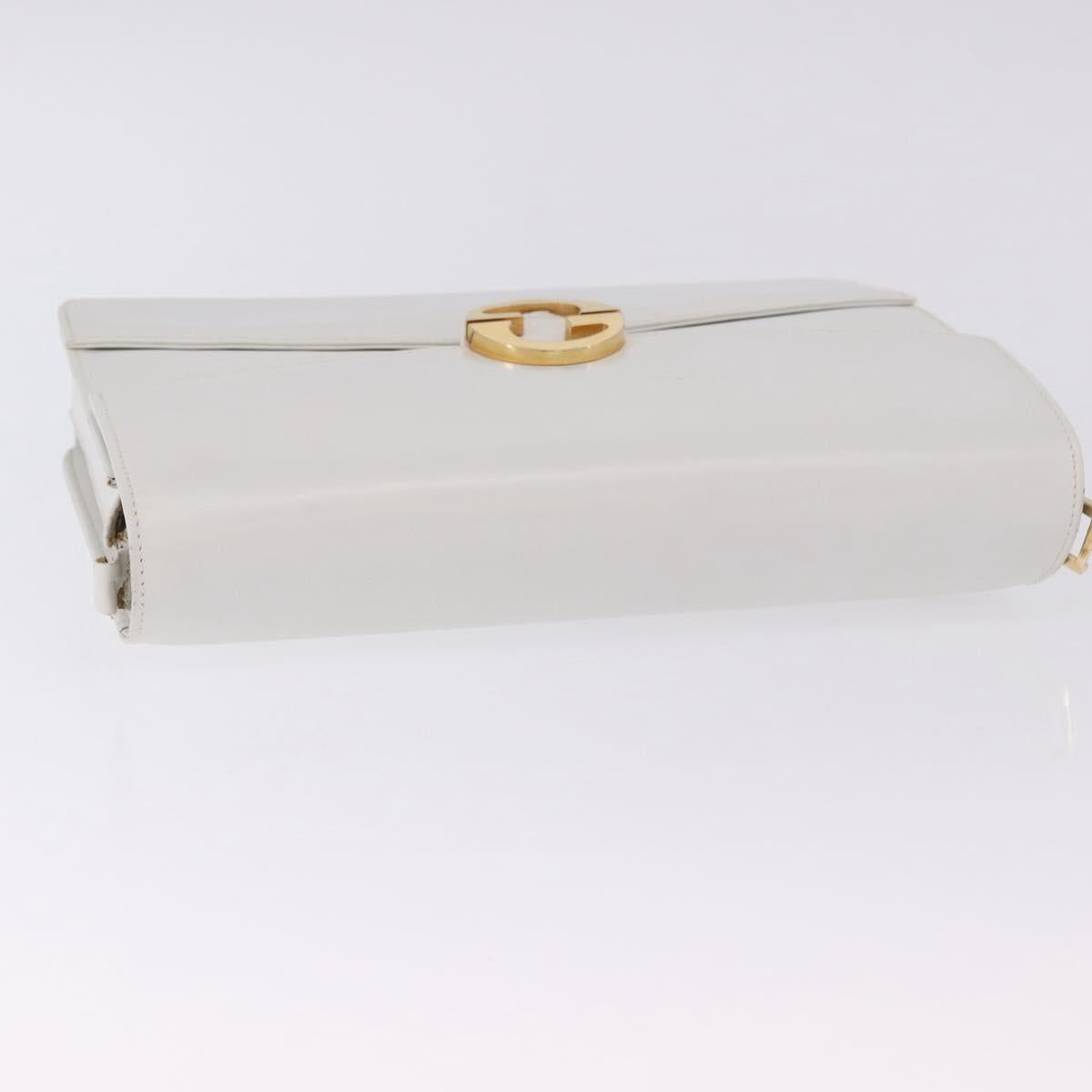 GUCCI Shoulder Bag Leather White Gold Tone Auth ep15453